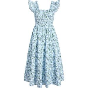 Women's Ellie Basketweave Vine Print Ruffle Shoulder Tiered Nap Dress, Blue